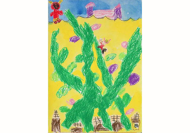 図画作品タイトル「ハープをもってにげるジャック」