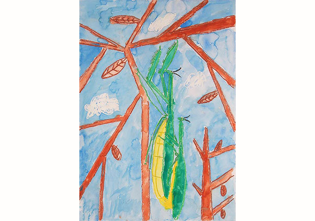 図画作品タイトル「あきの、オオカマキリのこうび」