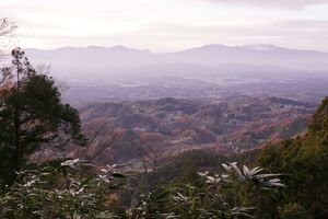 本殿近くからの二本松市内。この高さを皆が登った。