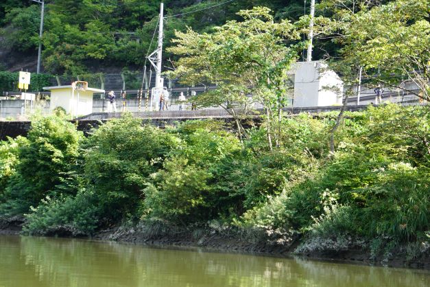 只見川から望む早戸駅。