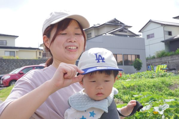 お父さんの好みで、ドジャース帽子。