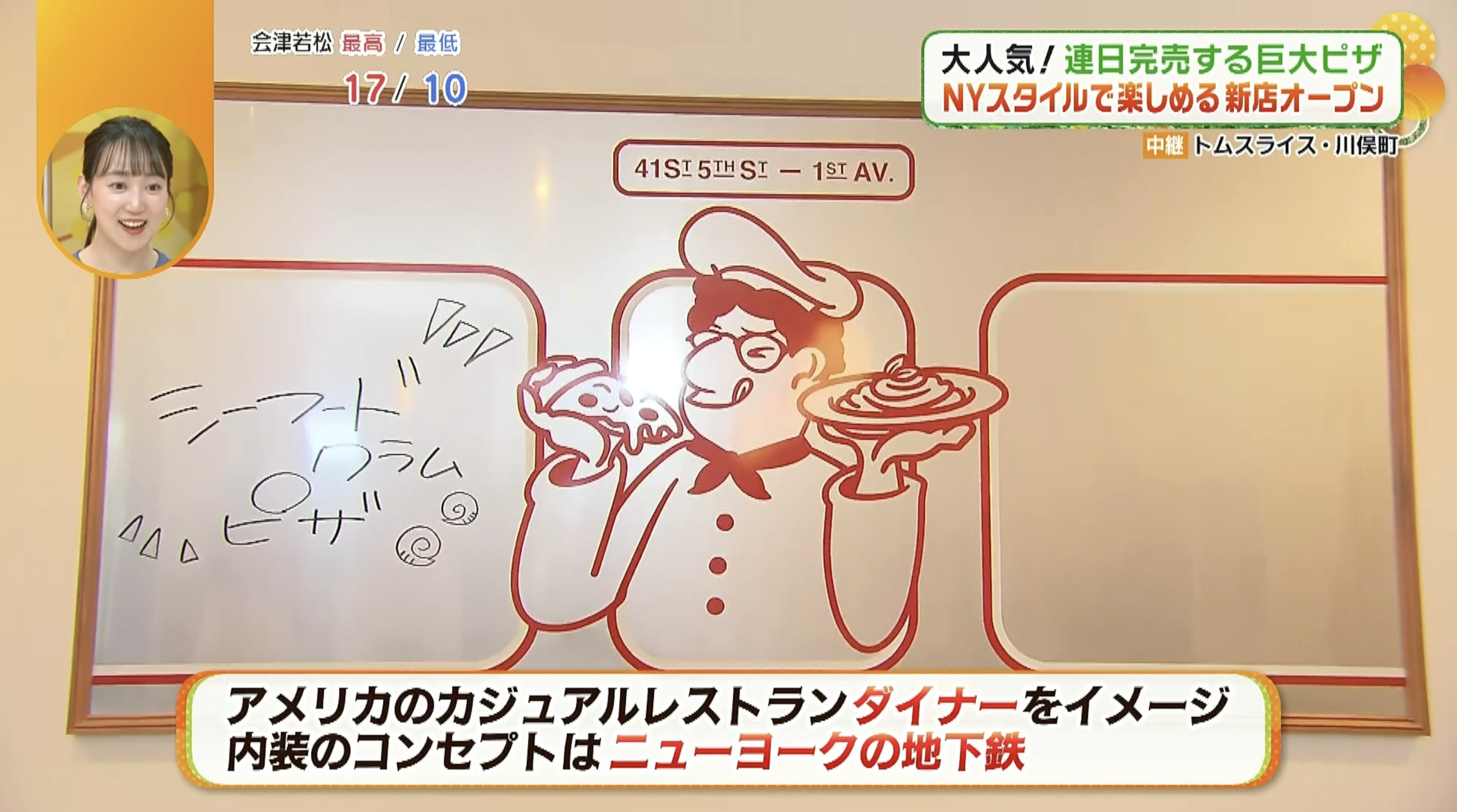 左側には週替わりのピザメニューが書かれています