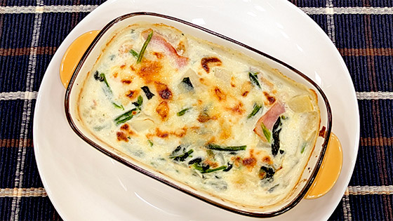 『まだまだ食べたい！もちアレンジ』小麦粉いらずのホワイトソース【もちグラタン】