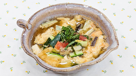 『万能調味料・ゆずこしょう』お手軽だしいらず【夏野菜のかきたま汁】